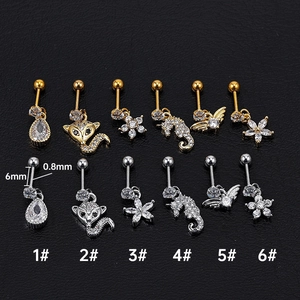 Stainless Steel Rhinestone Animal Stud Earrings Seahorse Fox Flower Shape Tragus Ear Bone Piercing Jewelry For Women Men