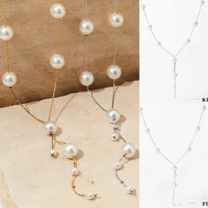 Collier Künstliche Perles En Forme De Y Acier Inoxydable Gland Long Bijoux De Mode Élégants Pour Femmes Style Chic Accessoire