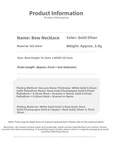 Detailed size and material specification sheet for the S925 silver bowknot necklace