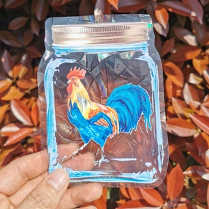 Rainbow prism suncatcher sticker with rooster in jar design on static window film