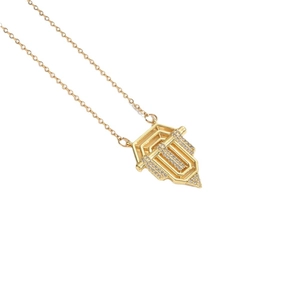 Vintage Roman flag pendant necklace in gold finish with sparkling zircon accents