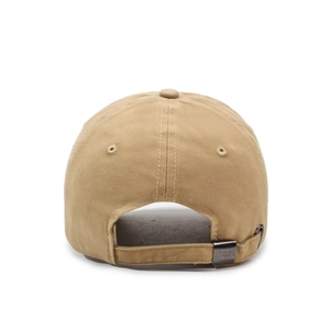 Distressed khaki cotton baseball cap featuring vintage embroidery and adjustable metal buckle