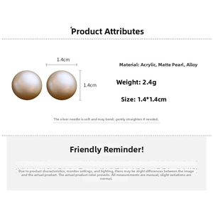Technical size specs of 1.4cm matte pearl ball earrings with acrylic alloy detail