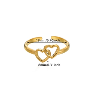 Detailed size specifications for golden adjustable ring with double heart texture