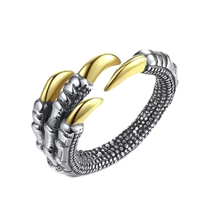 Vintage punk dragon claw open ring with silver and gold finish for men and women