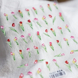 Tulip Flower Nail Stickers Ultra Thin Transparent Self Adhesive DIY Nail Art Decoration Decals For Manicure