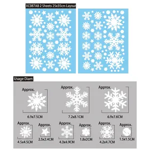 Detailed size specifications for snowflake window stickers on two 25x35cm blue sheets