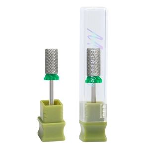Diamanten nagelfreesbitjes voor Russische manicure met groene houder en opbergdoosje