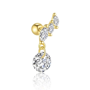 Detailed view of S925 sterling silver gold stud earring with marquise cubic zirconia