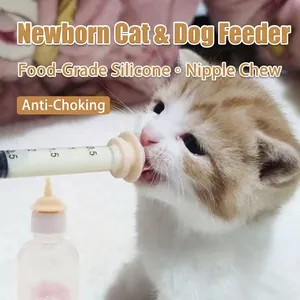 Syringe feeder for kittens and puppies with food-grade silicone nipples and anti-choke design
