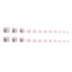 French style floral press-on toenails set with 24 soft pink pieces for summer feet