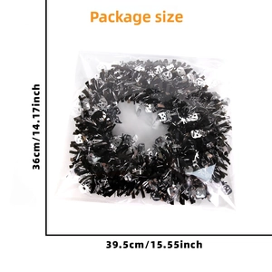 Package size diagram for 2M Halloween tinsel garland with skull motifs and dimensions