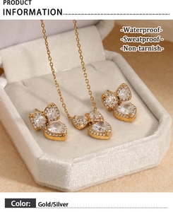 Bowtie heart jewelry set in velvet box with waterproof and sweatproof features