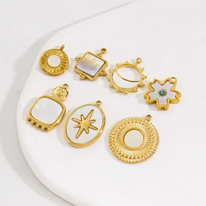 Stainless Steel Charms 14K Gold Plated White Mother Of Artificial Pearl Pendants For DIY Jewelry Making Geometric Vintage Style