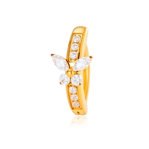 G23 titanium butterfly belly button ring with zircon stones on white background