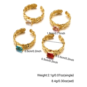Detailed size specifications for gold plated stainless steel zircon rings with dimensions