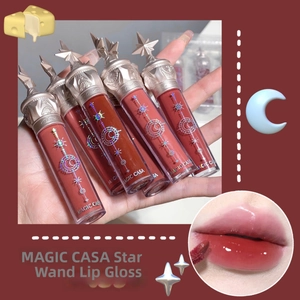 Set of five star-shaped liquid lipsticks showing matte finish and rich red tones