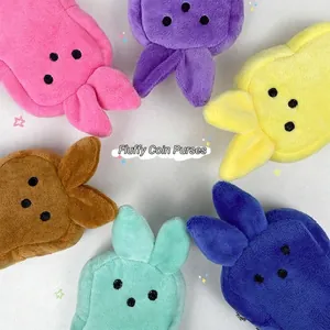 Colorful plush bunny coin purses in six vibrant colors arranged in a circular layout