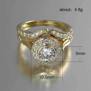 Luxury gold-plated bridal ring set with sparkling 5mm round cubic zirconia centerpiece