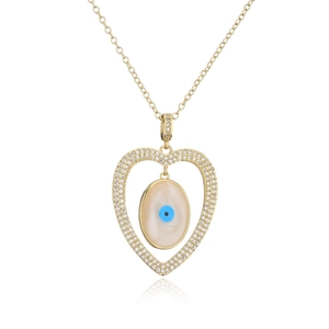 Elegant 18K gold plated necklace with evil eye pendant and zircon heart detail