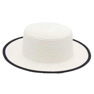 Straw Braided Boater Hat Women French Retro Elegant Breathable Sun Protection Flat Top Beach Travel Summer Fashion