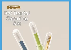 Three multi-functional pet toothbrushes for cats and dogs with silicone and wavy bristles