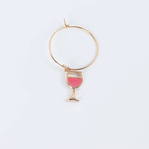 Golden ring charm with pink enamel wine glass pendant for party glass decoration