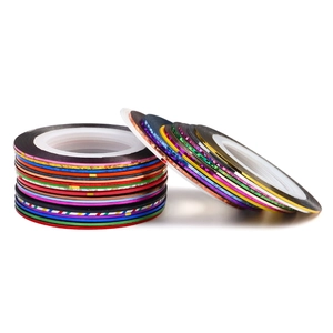 Multicolor adhesive nail stripping tape set with metallic and holographic finishes