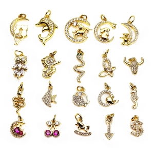 Golden micro-pave zircon charms set with animal and moon shapes for jewelry making