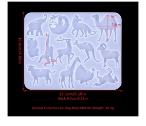 Detailed size view of translucent animal series silicone mold for DIY resin earrings