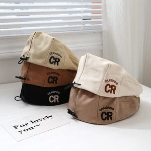 Kids Beret Hat Cotton Embroidery Letter Pattern Adjustable Drawstring Newsboy Cap Korean Style Toddler Outdoor