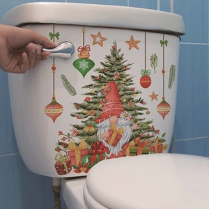 Christmas tree and gnome toilet tank sticker decal for festive bathroom decoration