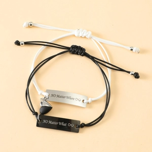 Magnetic couples bracelets with engraved stainless steel bar and infinity heart charm