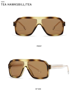 Detail view of tea hawksbill square sunglasses with tinted lenses from multiple angles