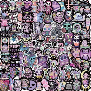 Pastel Goth Stickers Waterproof PVC Decals For Laptop Suitcase Guitar Decoration Creepy Cute Dark Gothic Skull Cartoon Art DIY