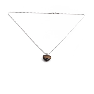 Hip hop heart pendant necklace featuring natural tiger eye stone and silver rope chain