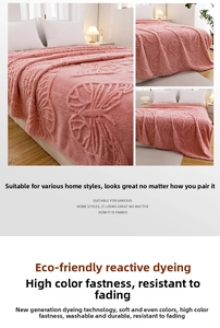 Detail of pink flannel blanket featuring 3D butterfly embossed pattern and plush texture