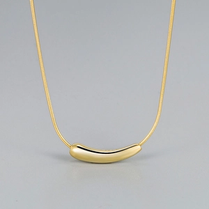 925 Sterling Silver Necklace Curved Pipe Pea Pendant Minimalist Snake Chain Dainty Choker Jewelry For Women