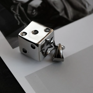 Men's stainless steel necklace with dice pendant featuring hollow star designs