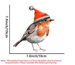 Detailed watercolor Christmas robin bird sticker showing 19x18cm size measurements