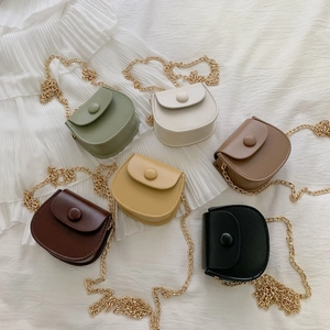 Mini Sac Bandoulière En Cuir PU Chaîne Dorée Boucle Ronde Sacoche Selle Tendance Pour Femme