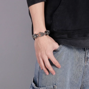 Bracelet Tête De Mort Acier Inoxydable 316L Bijoux Biker Gothique Punk Ton Argent Vintage Pour Hommes