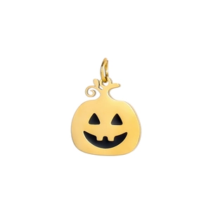 Detailed close-up of a golden pumpkin charm with black jack-o'-lantern face for DIY jewelry