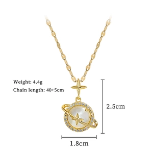 Titanium steel planet necklace with cat eye stone and size specifications in inches