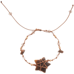 Ethnic style woven star bracelet featuring tiger eye stone and faceted glass beads