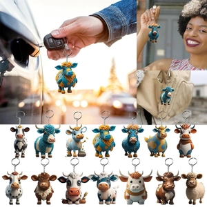 3D Cartoon Hochlandrind-Schlüsselanhänger in verschiedenen Farben für Taschen