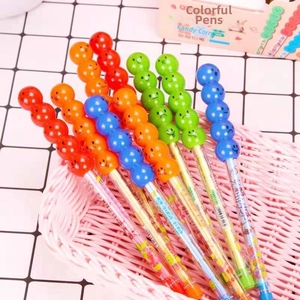Close-up of multi-color non-sharpening pencils with cute smiley face expressions