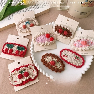 Pinces À Cheveux En Laine Tricotées À La Main Fruits Mignons Cerise Fraise Gâteau Épingles À Cheveux Douces Pour Filles