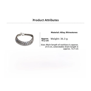 Detailed size specifications for the sparkling rhinestone choker necklace in silver alloy