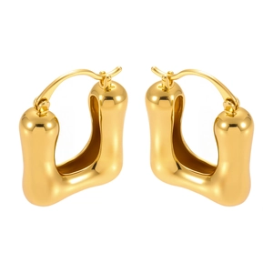 Minimalist high-polished gold U-shaped earrings featuring thick geometric chunky hoop style
